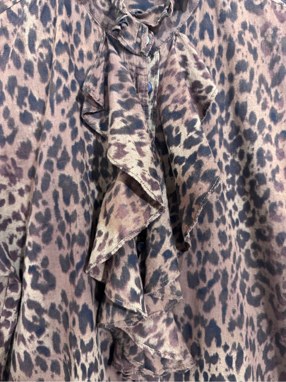 Y2K Lauren Ralph Lauren Animal Print Ruffle Neck Shirt size L Indie Sleaze Retro - Picture 4 of 9